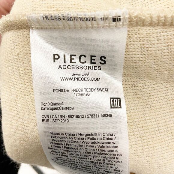 PIECES | NWT Half-Zip Cream Teddy Sherpa Pullover, Size EU Large - Picture 7 of 12